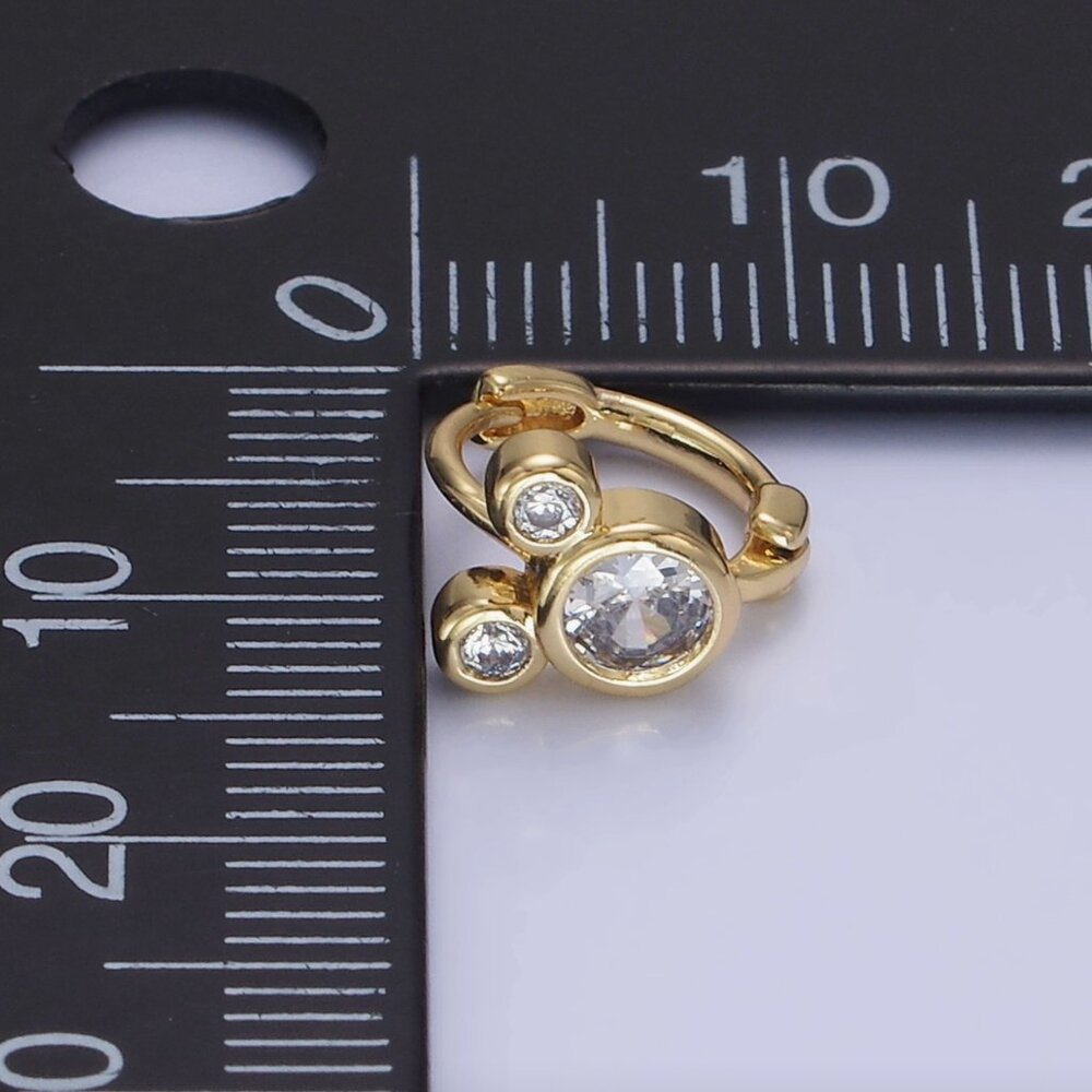 14K Gold Filled Clear Cubic Zirconia Triple Mouse Animal Huggie Earrings- Mickey - Picture 4 of 4